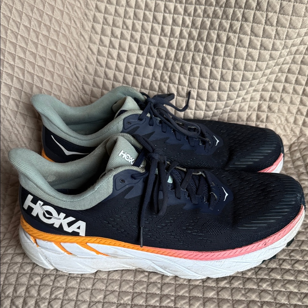 Hoka Navy and Orange Athletic Shoes. Clifton 7. Sz11.